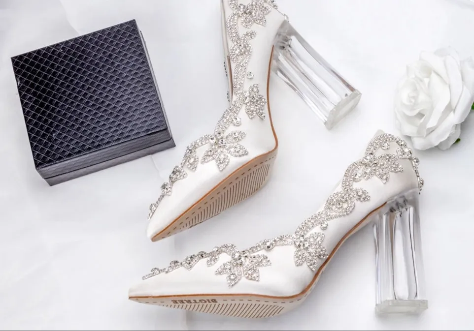 Bling Bridal  Crystal Wedding Shoees  Satin Silk Pumps