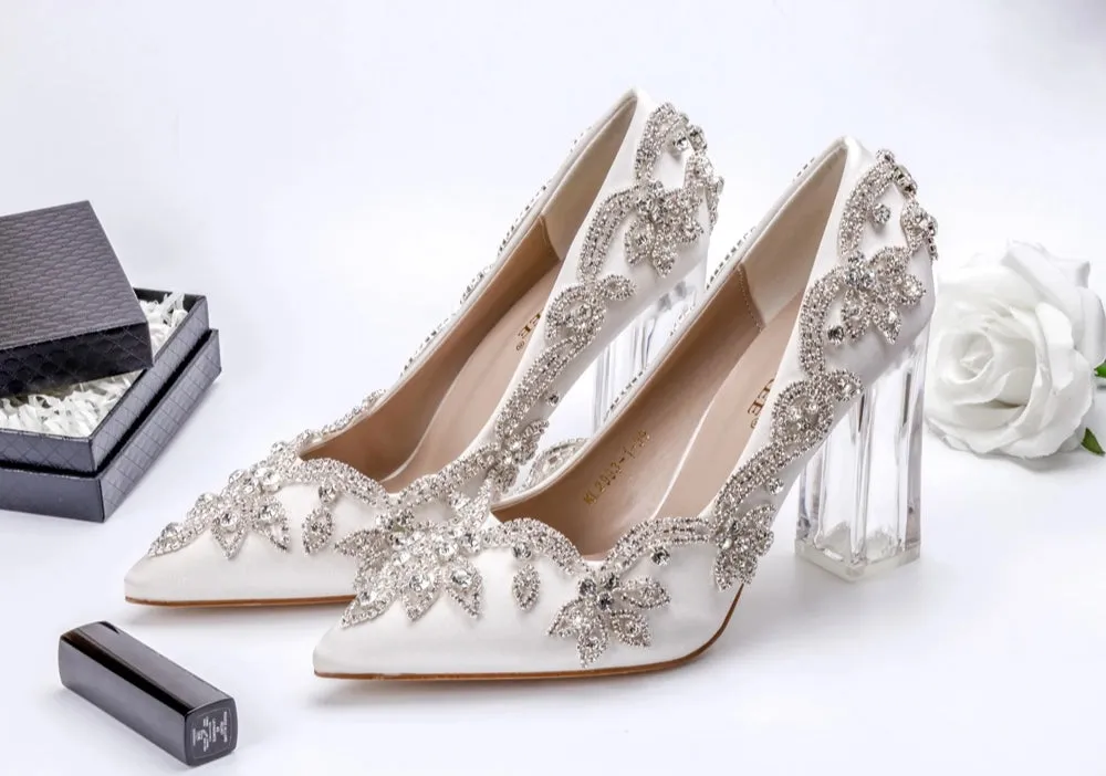 Bling Bridal  Crystal Wedding Shoees  Satin Silk Pumps