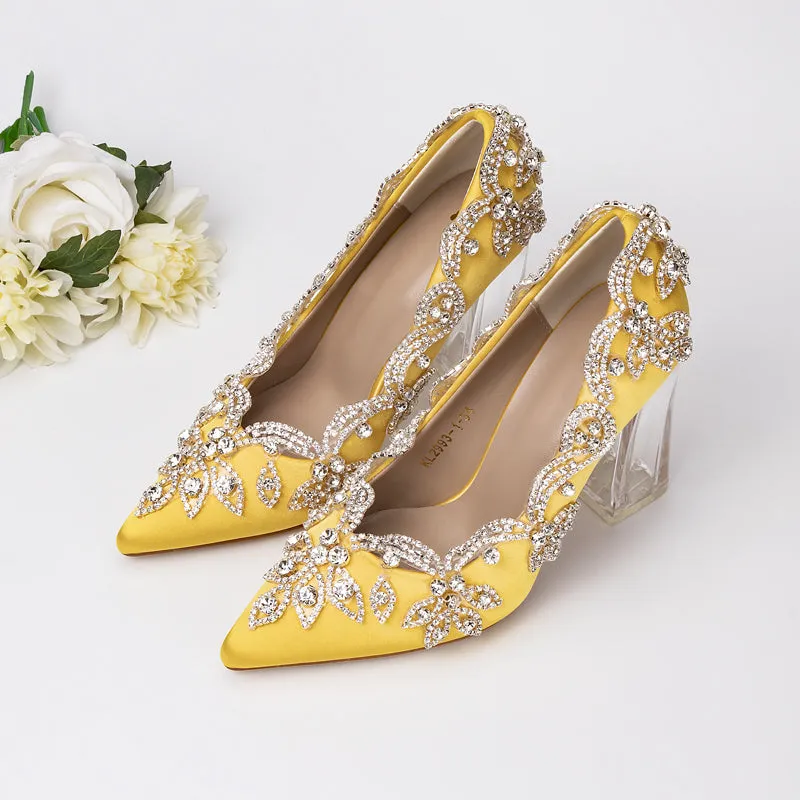 Bling Bridal  Crystal Wedding Shoees  Satin Silk Pumps