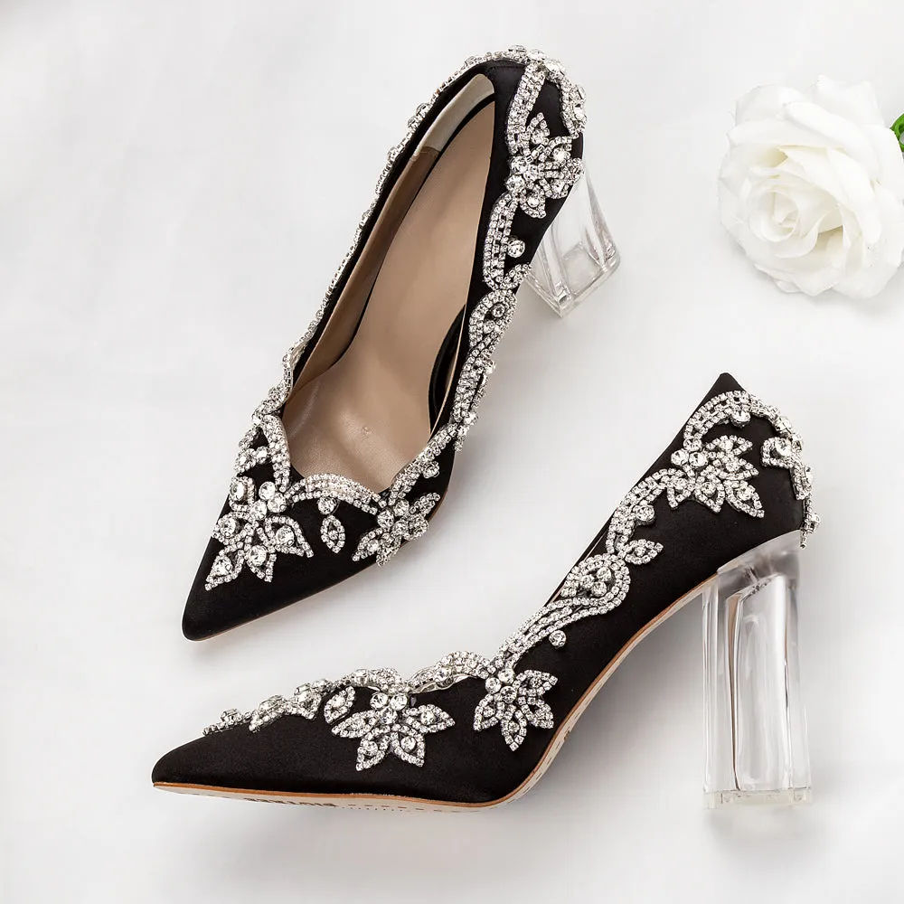 Bling Bridal  Crystal Wedding Shoees  Satin Silk Pumps