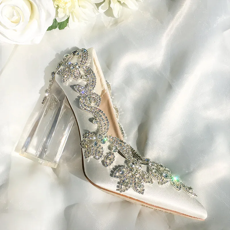 Bling Bridal  Crystal Wedding Shoees  Satin Silk Pumps
