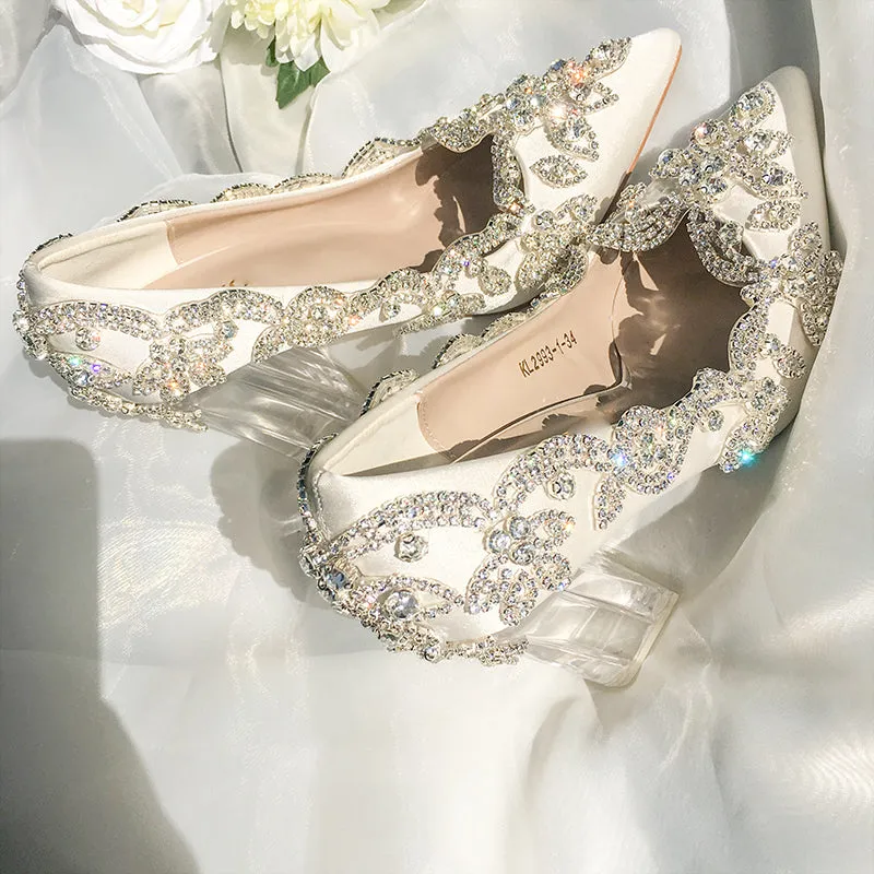 Bling Bridal  Crystal Wedding Shoees  Satin Silk Pumps