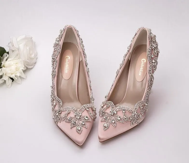 Bling Bridal  Crystal Wedding Shoees  Satin Silk Pumps