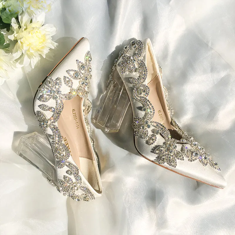 Bling Bridal  Crystal Wedding Shoees  Satin Silk Pumps