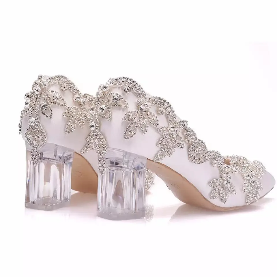 Bling Bridal  Crystal Wedding Shoees  Satin Silk Pumps