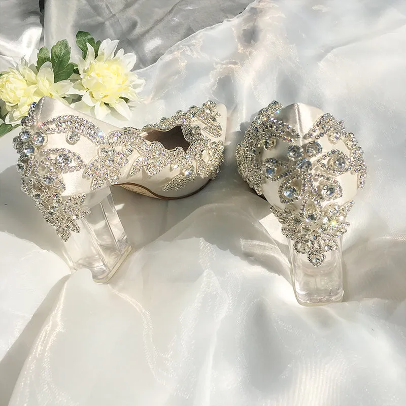 Bling Bridal  Crystal Wedding Shoees  Satin Silk Pumps