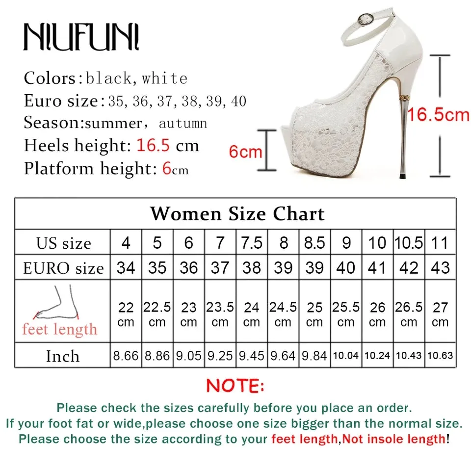 Bling Bridal White lace Bridal platform Heels Ankle Straps Stiletto Heel Pumps