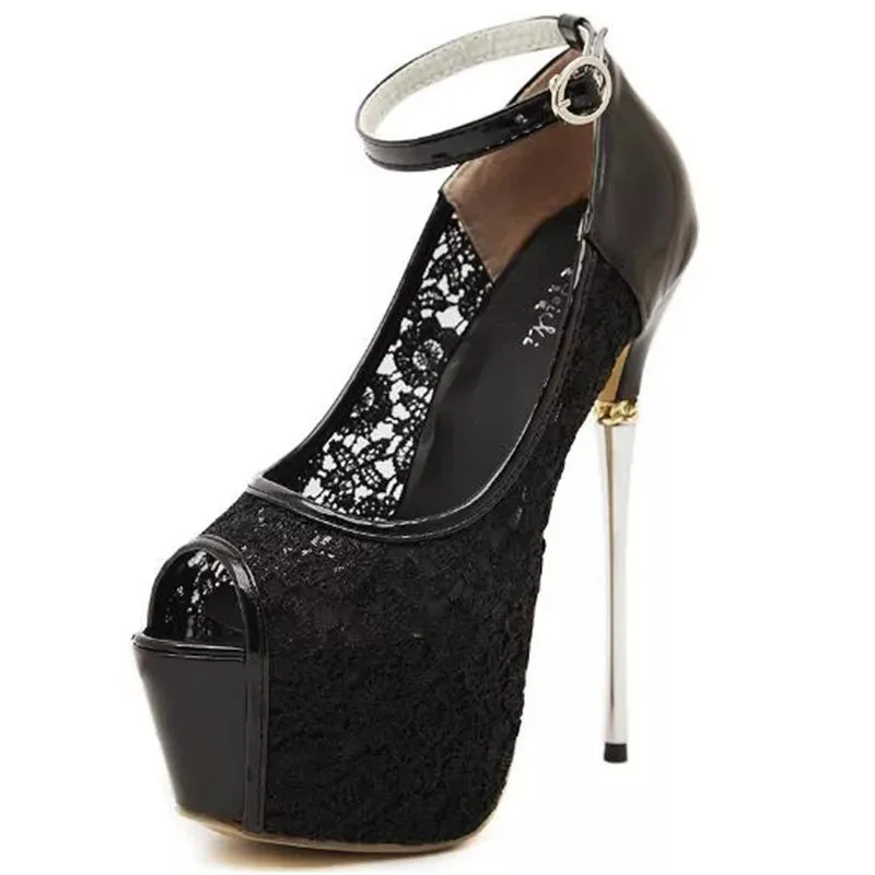 Bling Bridal White lace Bridal platform Heels Ankle Straps Stiletto Heel Pumps