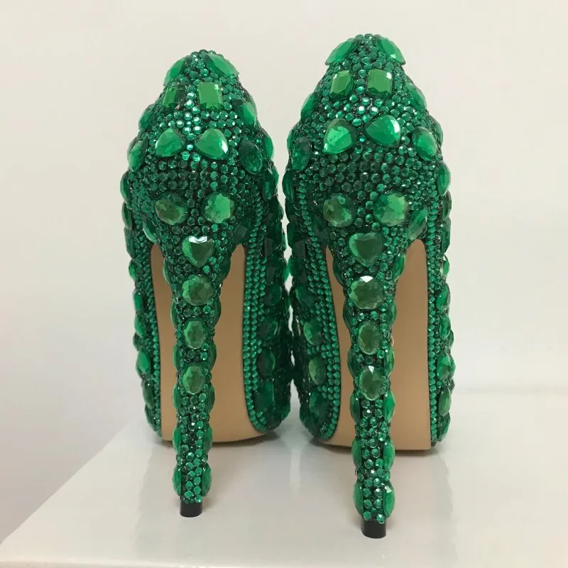 Bling crystal Wedding  shoes Closed toe women's high heels