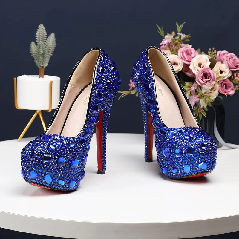 Bling crystal Wedding  shoes Closed toe women's high heels