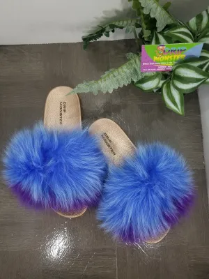 “Blue Burst” Women's Fluffy Fur Flops