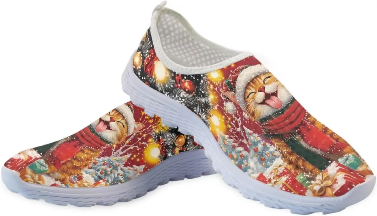 Christmas Roading Running Shoes Breathable Mesh Outdoor Walking Shoes Slip On Loafer Shoes Size 5.5-11.5
