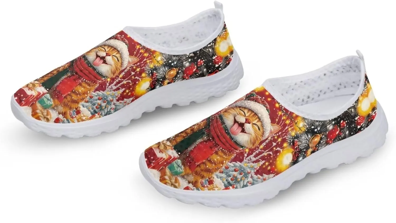 Christmas Roading Running Shoes Breathable Mesh Outdoor Walking Shoes Slip On Loafer Shoes Size 5.5-11.5