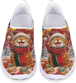 Christmas Roading Running Shoes Breathable Mesh Outdoor Walking Shoes Slip On Loafer Shoes Size 5.5-11.5