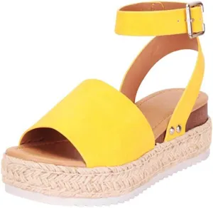 Eduavar Summer Sandals for Women, Sandals Women Dressy Summer Peep Toe Espadrille Platform Sandals with Ankle Strap