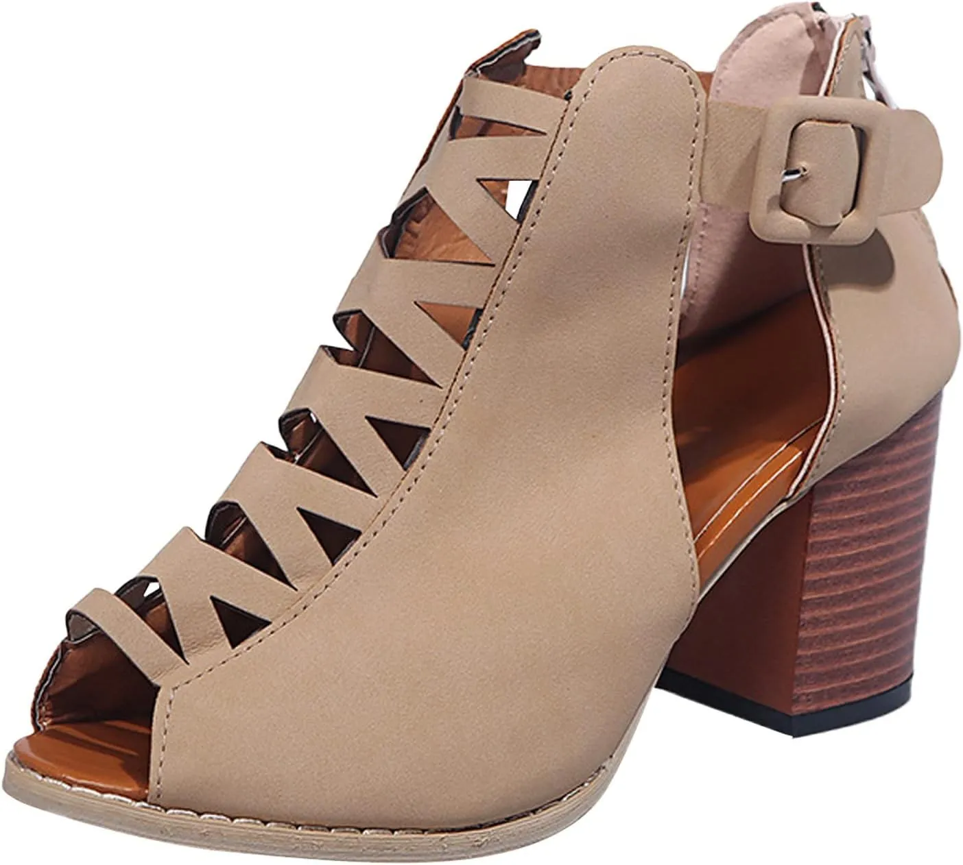 Eduavar Womens Sandals Dressy, Sandals Women Fahsoin Aran Open Toe Heel Sandal Cut Out Boots Sandals with Ankle Strap