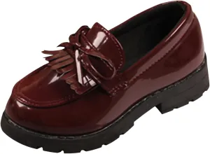 Girls Slip On Leather Loafer Tassel Bow Flats School Dress Shoes for Girls No Choirboy (Wine, 30)