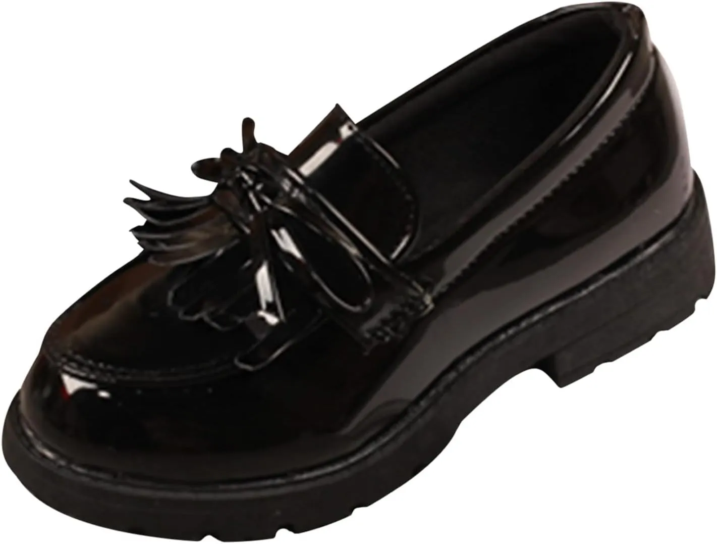 Girls Slip On Leather Loafer Tassel Bow Flats School Dress Shoes for Girls Toddler Walking Shoes (Black, 33)