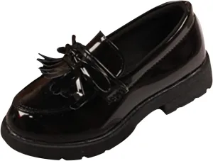 Girls Slip On Leather Loafer Tassel Bow Flats School Dress Shoes for Girls Toddler Walking Shoes (Black, 33)