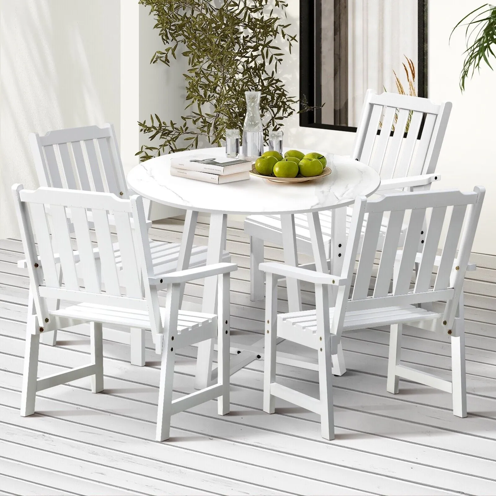 Livsip 5PCS Outdoor Dining Setting Table Solid Wood Chair Patio Furniture Set