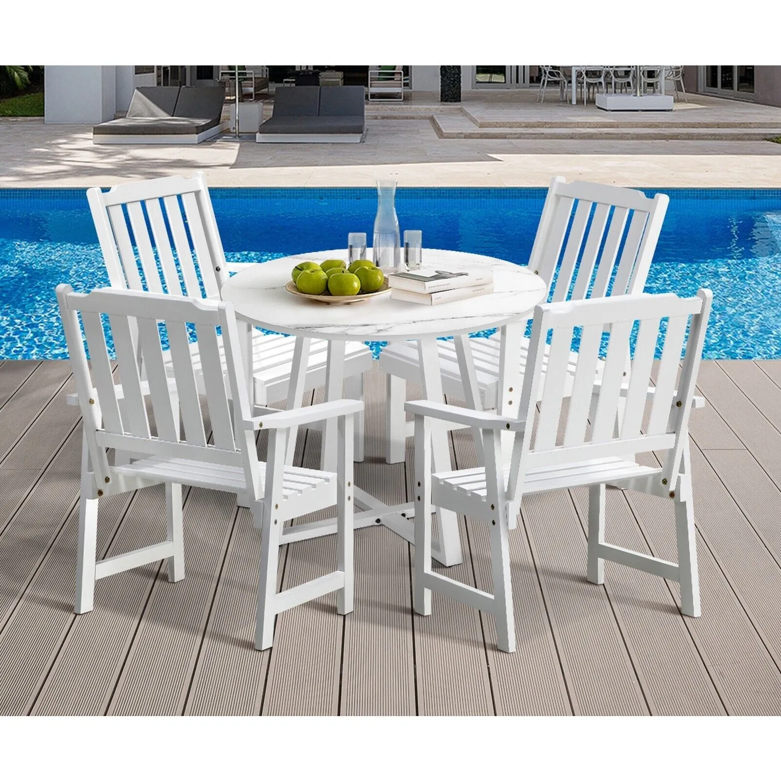 Livsip 5PCS Outdoor Dining Setting Table Solid Wood Chair Patio Furniture Set
