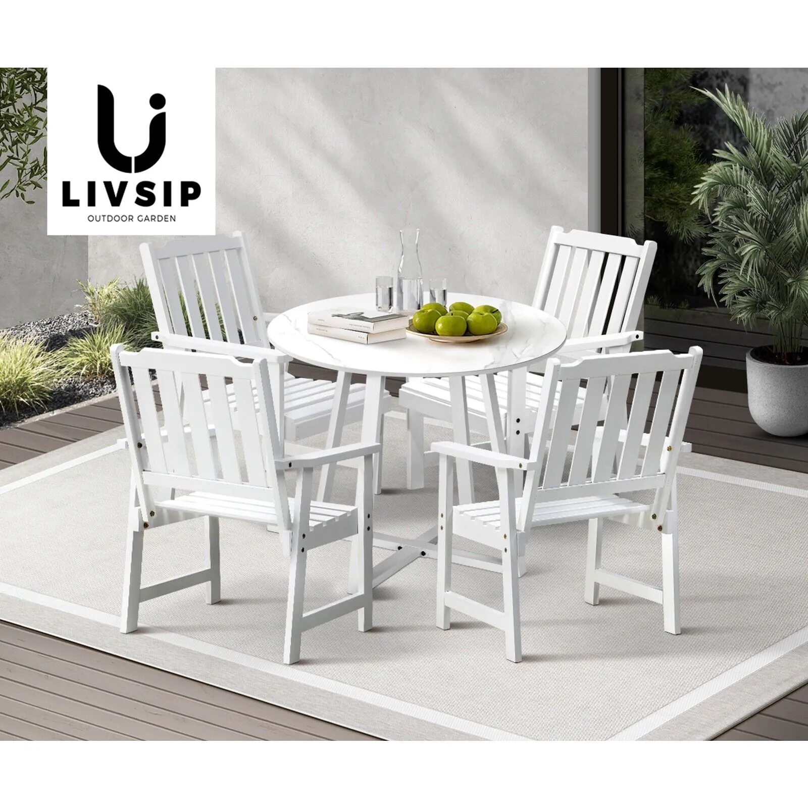 Livsip 5PCS Outdoor Dining Setting Table Solid Wood Chair Patio Furniture Set