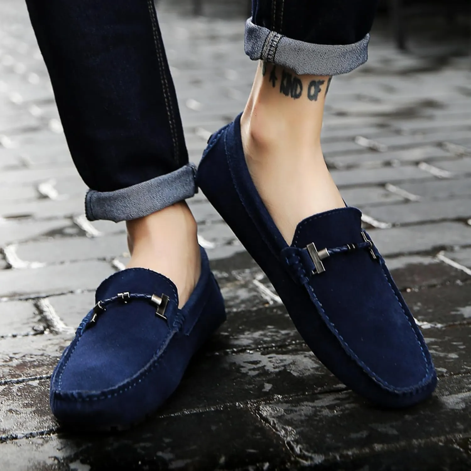 Men's Suede Leather Dress Loafers Slip On Casual Shoes Lightweight Soft Penny Loafers Driving Shoes Classic Moccasins