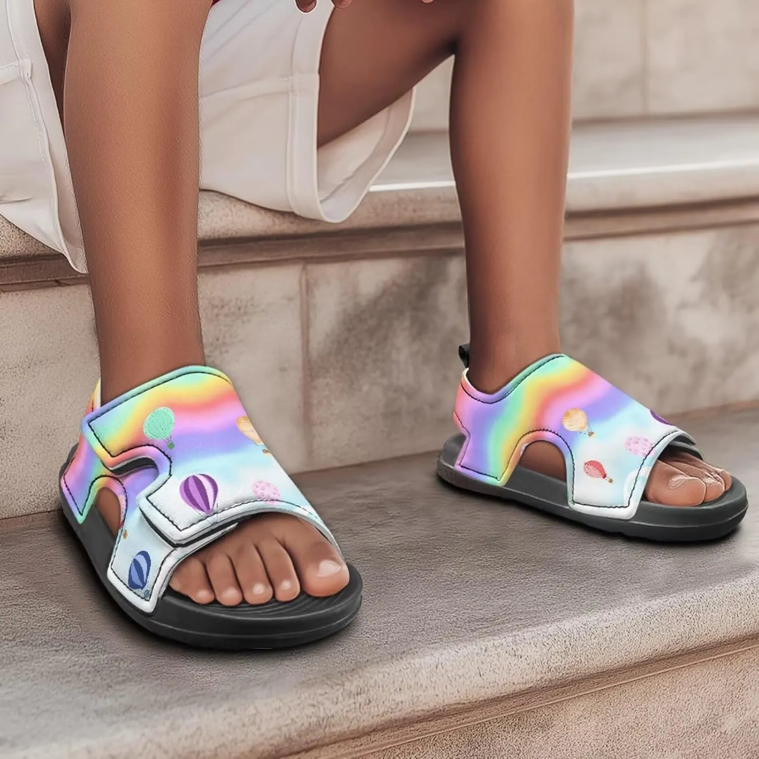 Pink Stripe Sandals Kids Girls Fashion Sport Athletic Sandals Lightweight Summer Beach Water Shoes for Toddler Adjustable