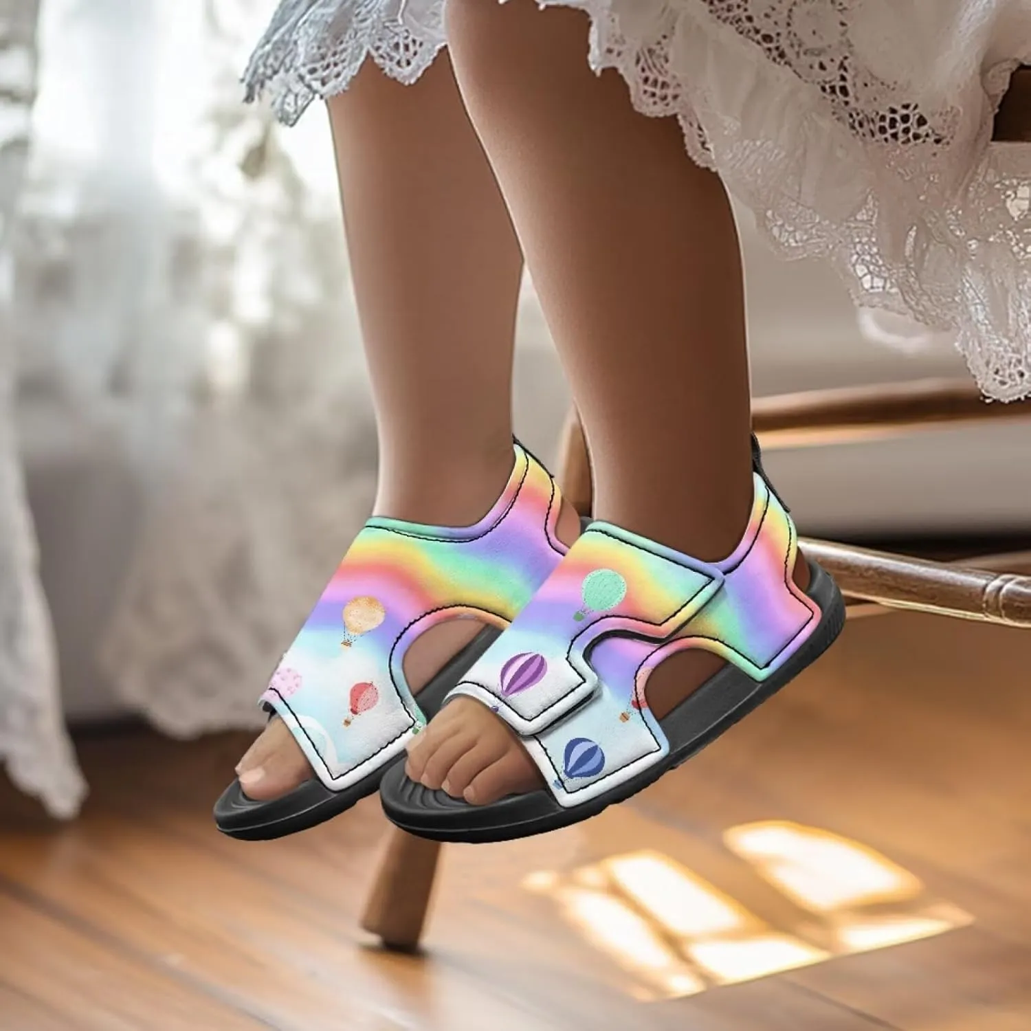 Pink Stripe Sandals Kids Girls Fashion Sport Athletic Sandals Lightweight Summer Beach Water Shoes for Toddler Adjustable