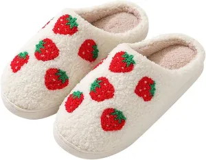 QSKPC Happy Cute Furry Bear Slippers Rainbow Cozy House Slippers Strawberry Clouds Plush Slippers Vintage Women Cowboy Boots Cowboy Hat Slippers Winter Indoor Outdoor Warm Slippers
