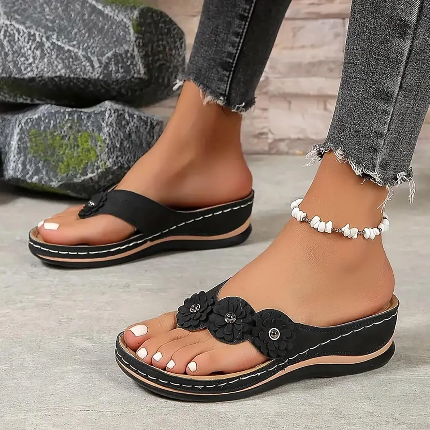 Shoes for Women, Women Summer Dressy Sandals Trendy Wedge Sandal Thong Slippers Comfy Walk Flip Flops