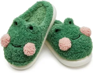 Solyinne Women's Cute Frog Slippers - Winter Warm Fluffy Fleece Indoor Outdoor Shoes