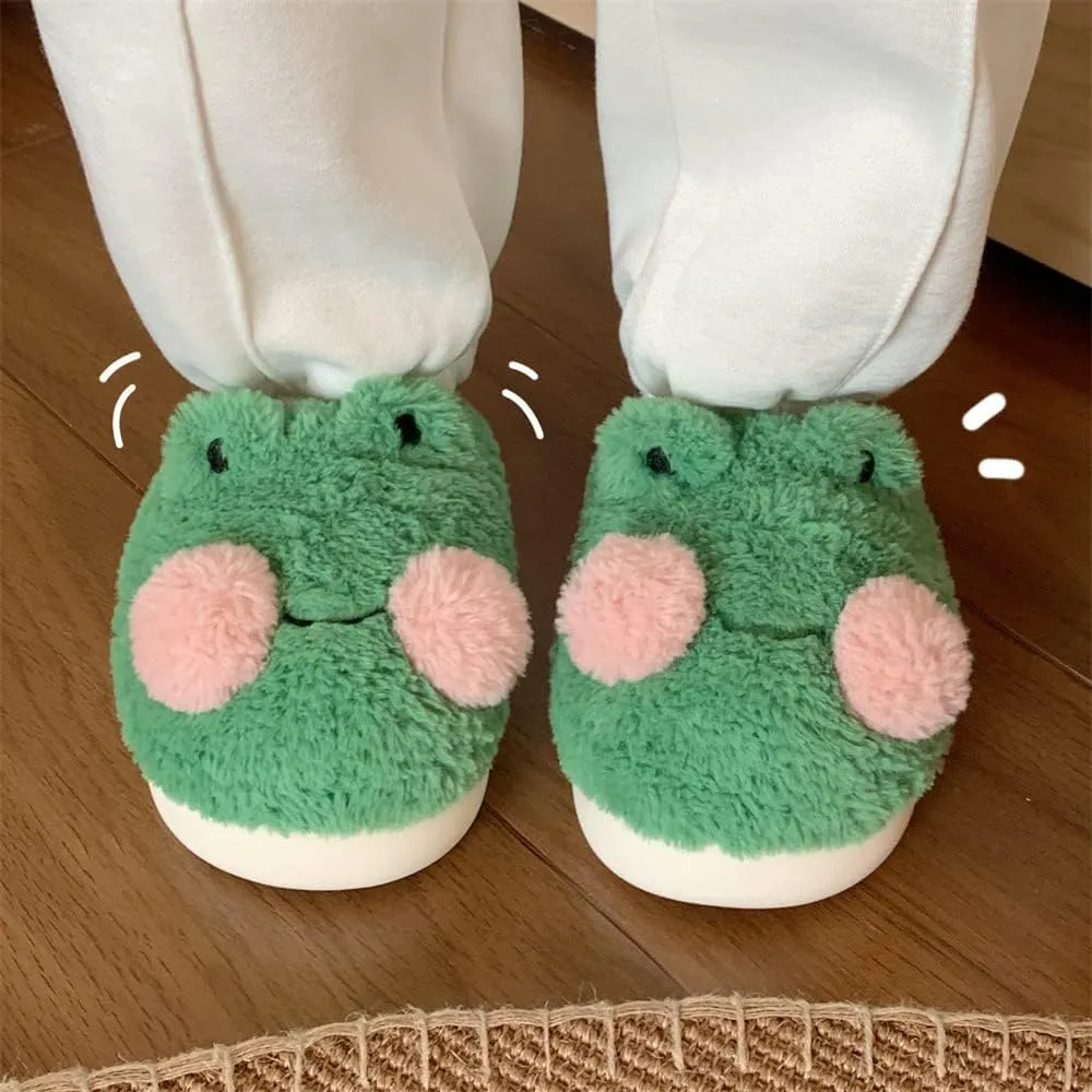 Solyinne Women's Cute Frog Slippers - Winter Warm Fluffy Fleece Indoor Outdoor Shoes