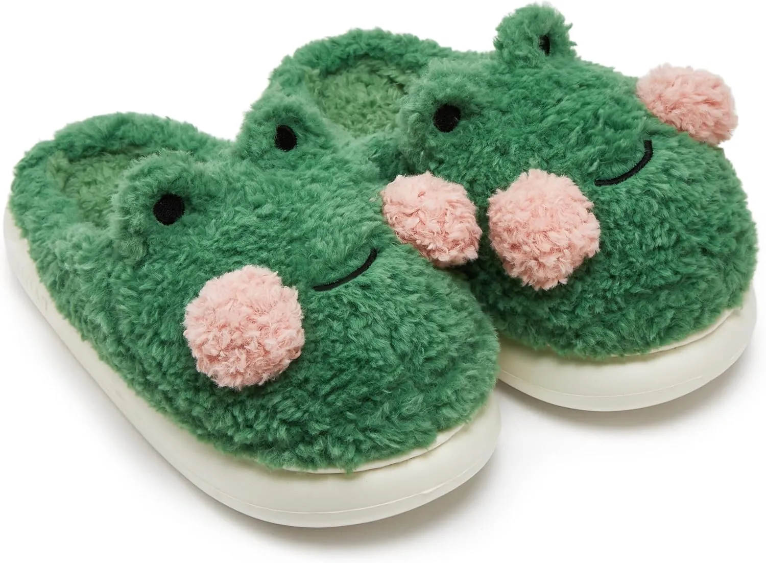 Solyinne Women's Cute Frog Slippers - Winter Warm Fluffy Fleece Indoor Outdoor Shoes
