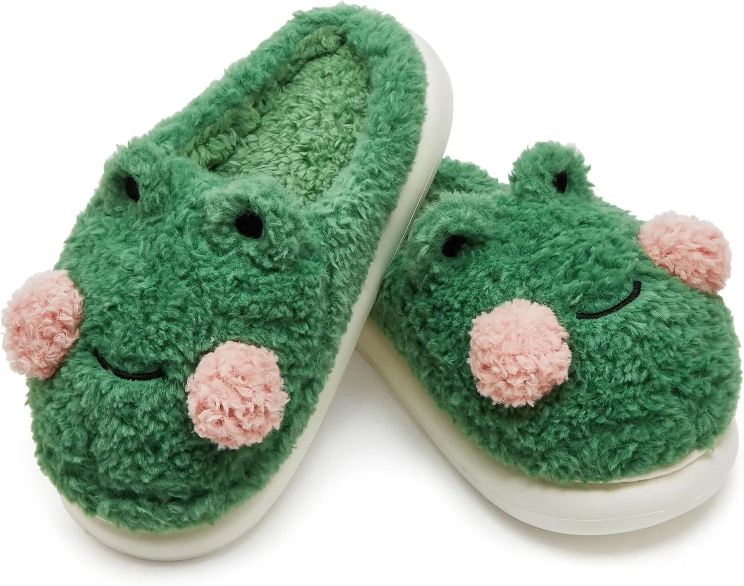 Solyinne Women's Cute Frog Slippers - Winter Warm Fluffy Fleece Indoor Outdoor Shoes
