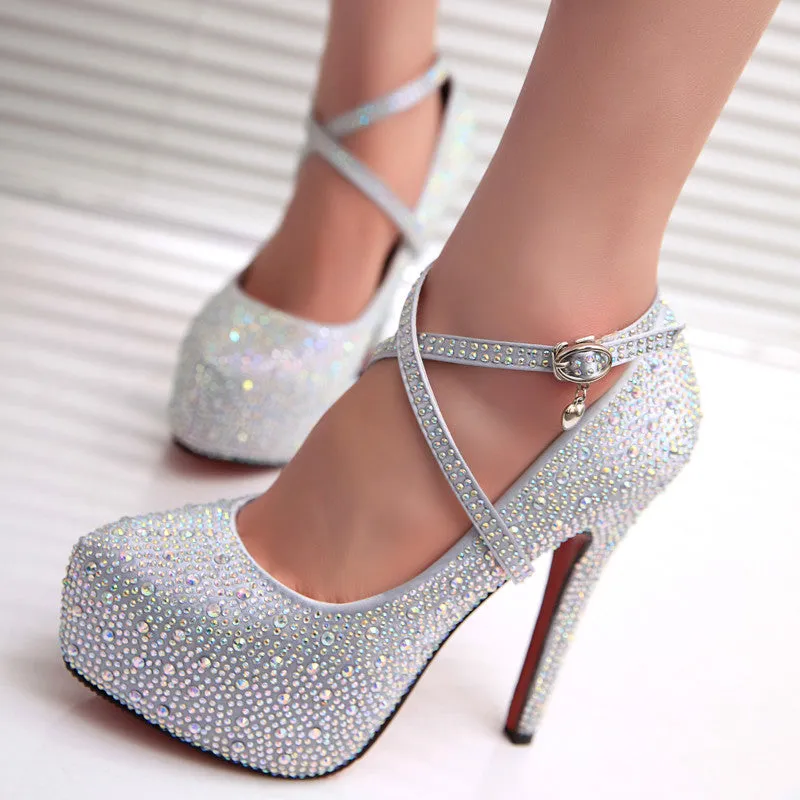 Sparkling rhinestone wedding shoes high-heeled shoes women's party bridal shoes