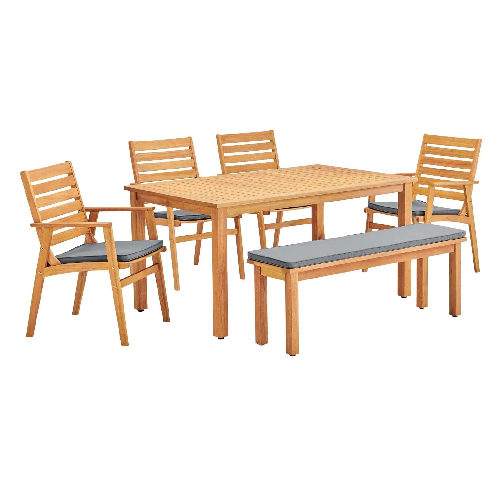 Syracuse 6 Piecce Outdoor Patio Eucalyptus Wood Dining Set in Natural Gray